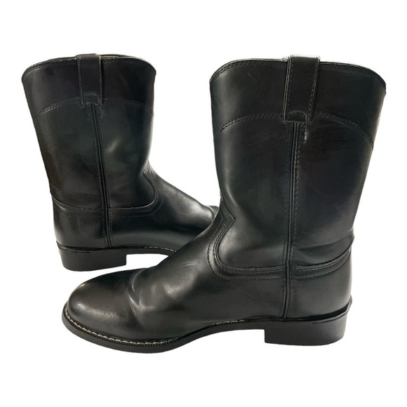 Justin Basics Black Cowboy Leather Roper Boot Men's Size 9EE - Picture 5 of 16